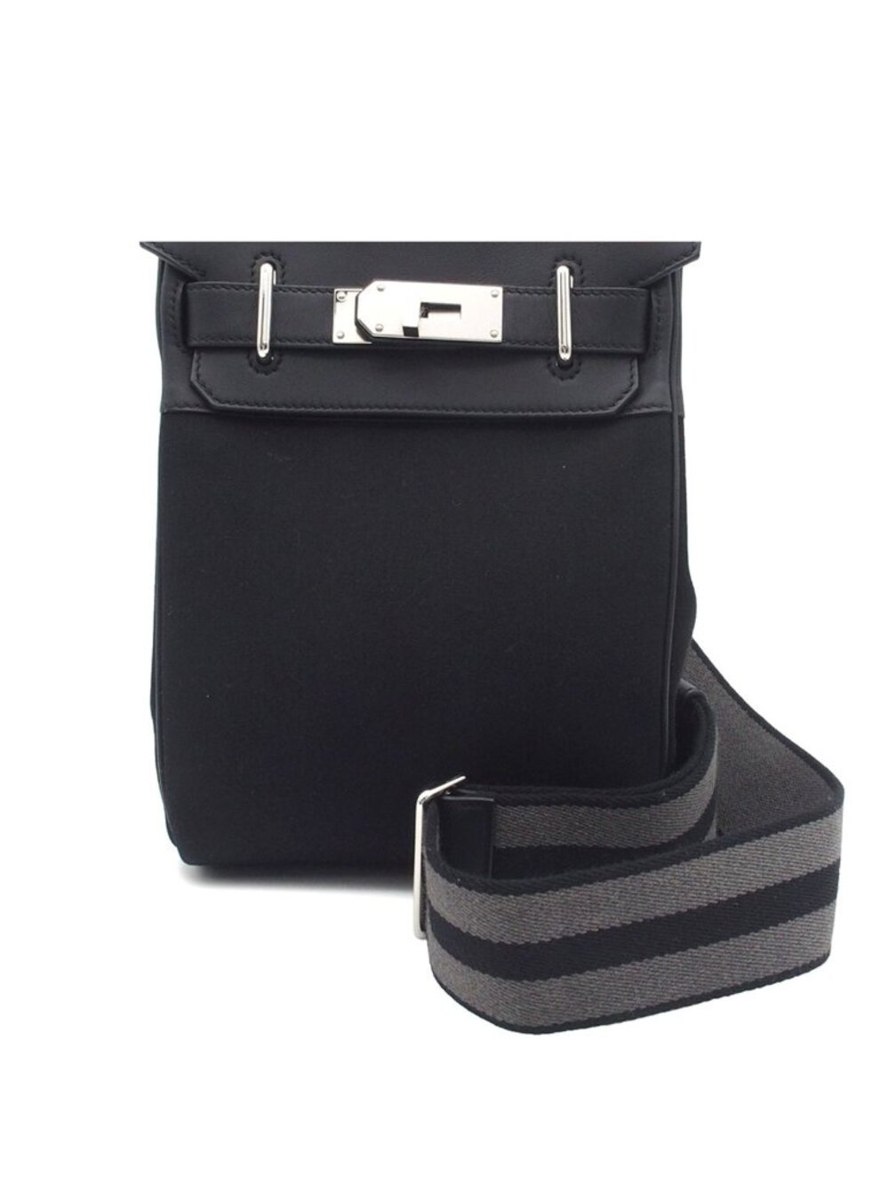 Hermes Kelly Hac a Dos PM Black Graphite Silver Swift Canvas Shoulder Bag